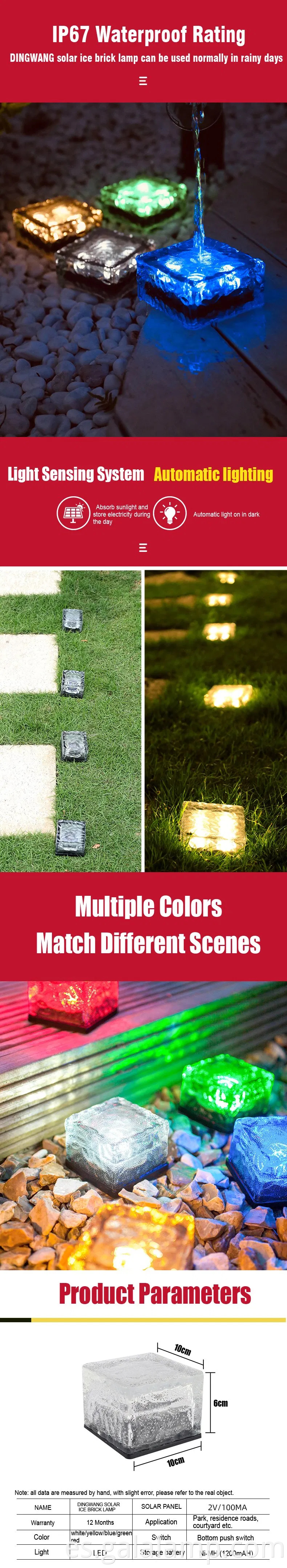 Luces LED de vidrio de cristal con energía solar para espacios al aire libre